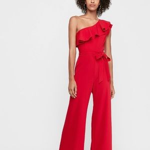 One Shoulder Ruffle Wide Leg Jumpsuit